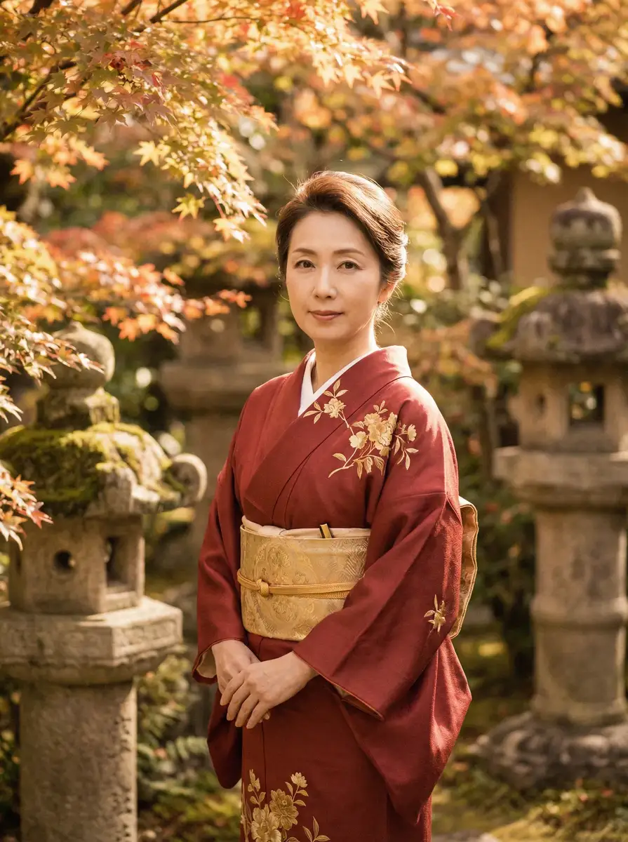 一位身穿暗红色和服的优雅 仙仙桃_仙仙桃官方入口|今日热点仙仙桃自媒体导航 在日式庭院中